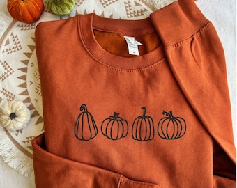 Besticktes Kürbis Sweatshirt, Halloween Rundhalsausschnitt, Herbst Stickerei Sweatshirt, Kürbis Rundhalsausschnitt