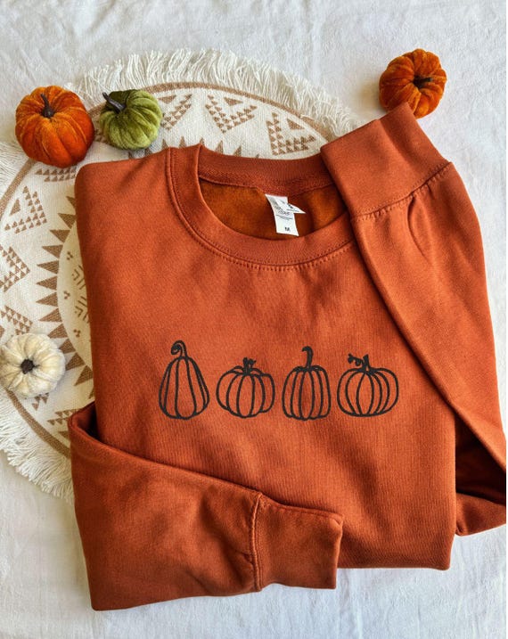 Embroidered Pumpkin Sweatshirt,halloween Crewneck, Fall Embroidery