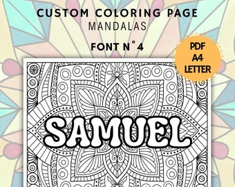 dibujo mandala personalizado, dibujo personalizado con nombre, página para imprimir personalizada, mandala para colorear adultos y niños