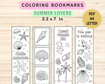 Summer Coloring Bookmarks: Sea Life Party Favors (Digital Download)