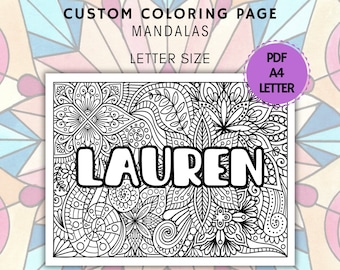página para colorear personalizada, página para colorear con nombre, hoja para colorear customizable, regalo para adolescentes
