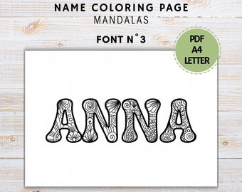 Personalized Name Mandala Coloring Page: Hand-Drawn Custom Design (PDF Download)