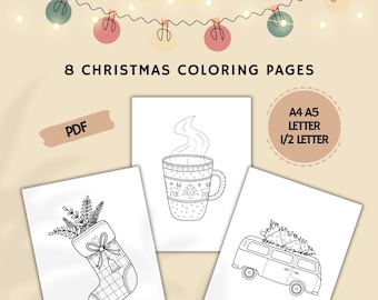 Minimalist Christmas Coloring Pages: Holiday Card Set (Digital Download)