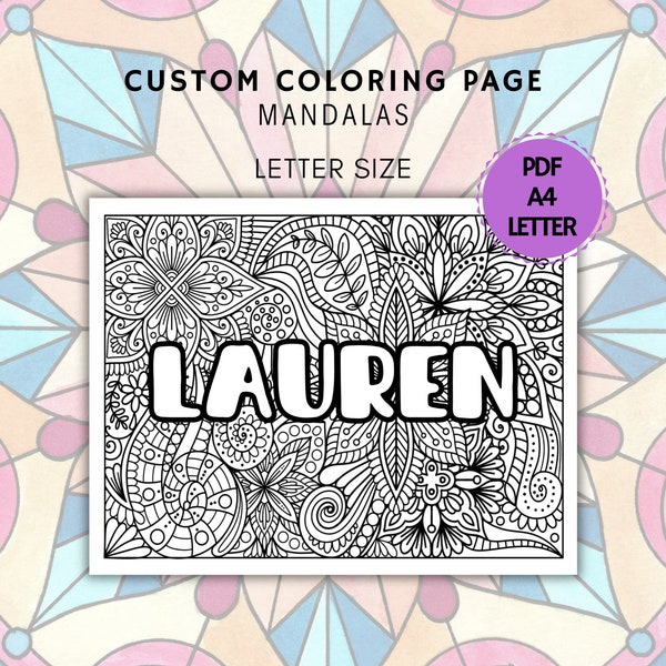 name coloring mandala, custom name coloring page, printable personalized coloring page, coloring page for teens, personalized coloring sheet