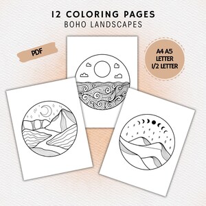 boho coloring pages, minimalist coloring pages, adult coloring pages, coloring pages printable, nature coloring sheets, mountain coloring