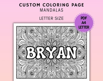 name coloring mandala, custom name coloring page, printable personalized coloring page, coloring page for teens, personalized coloring sheet