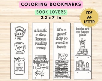 marcapáginas imprimibles para colorear, marcapáginas para amantes de la lectura, puntos de libro imprimibles para adultos y niños