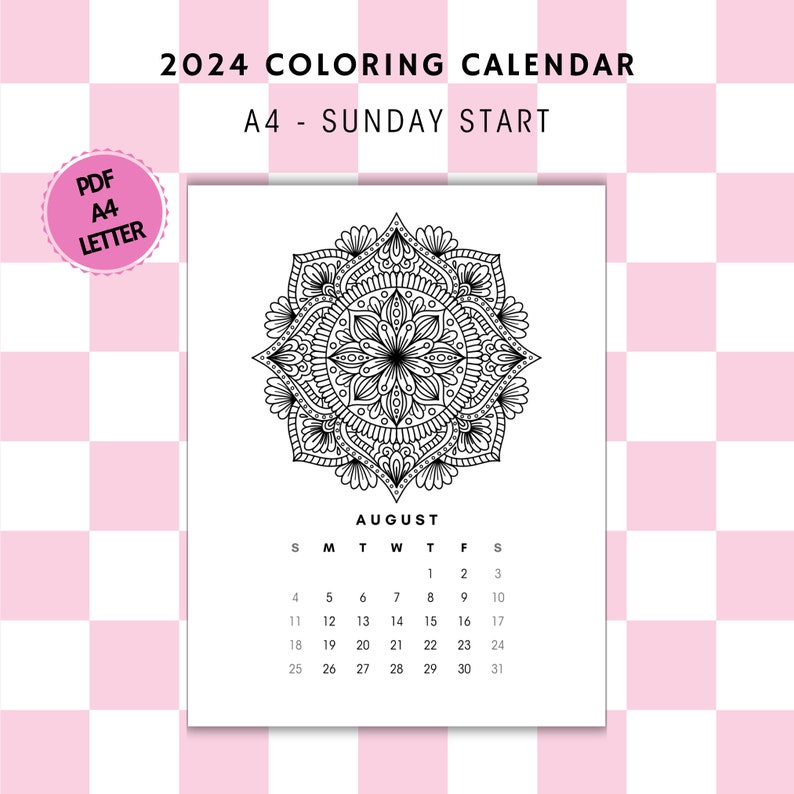 2024 Calendar Printable, Mandalas Calendar 2024, Coloring Calendar 2024 ...