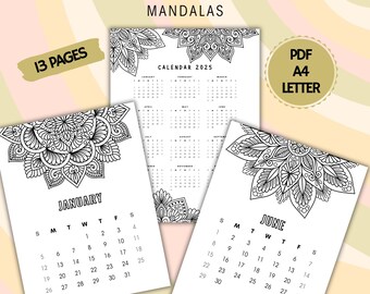 2025 Mandala Printable Coloring Calendar - Etsy
