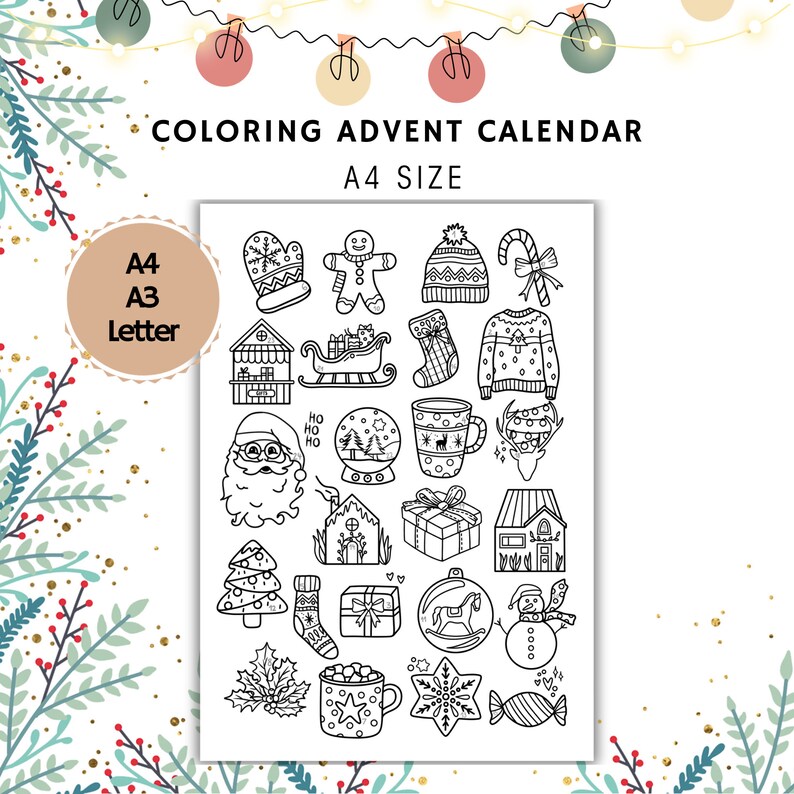 Coloring Advent Calendar Printable Christmas Advent Calendar Etsy