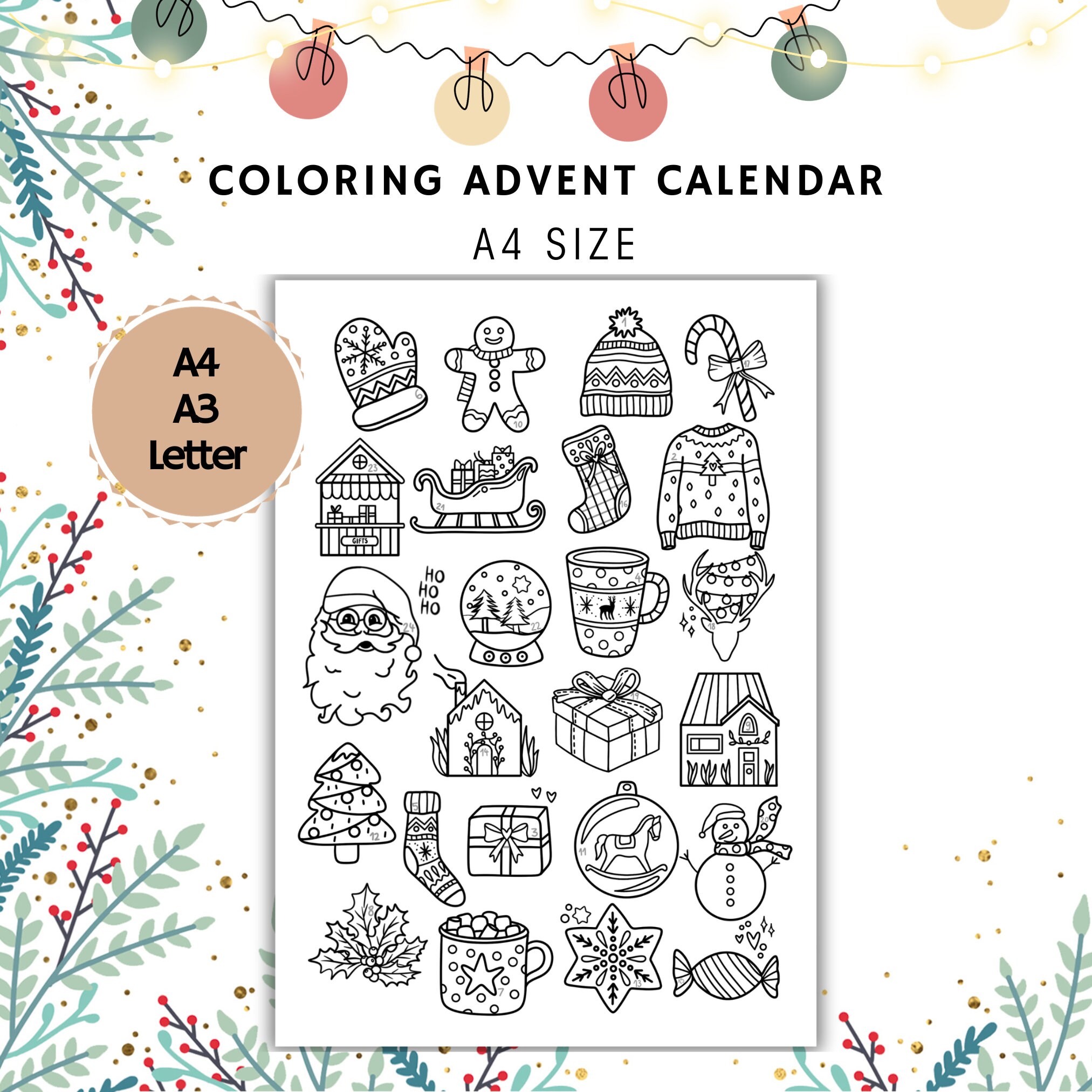 Coloring Advent Calendar Printable, Christmas Advent Calendar, Advent ...