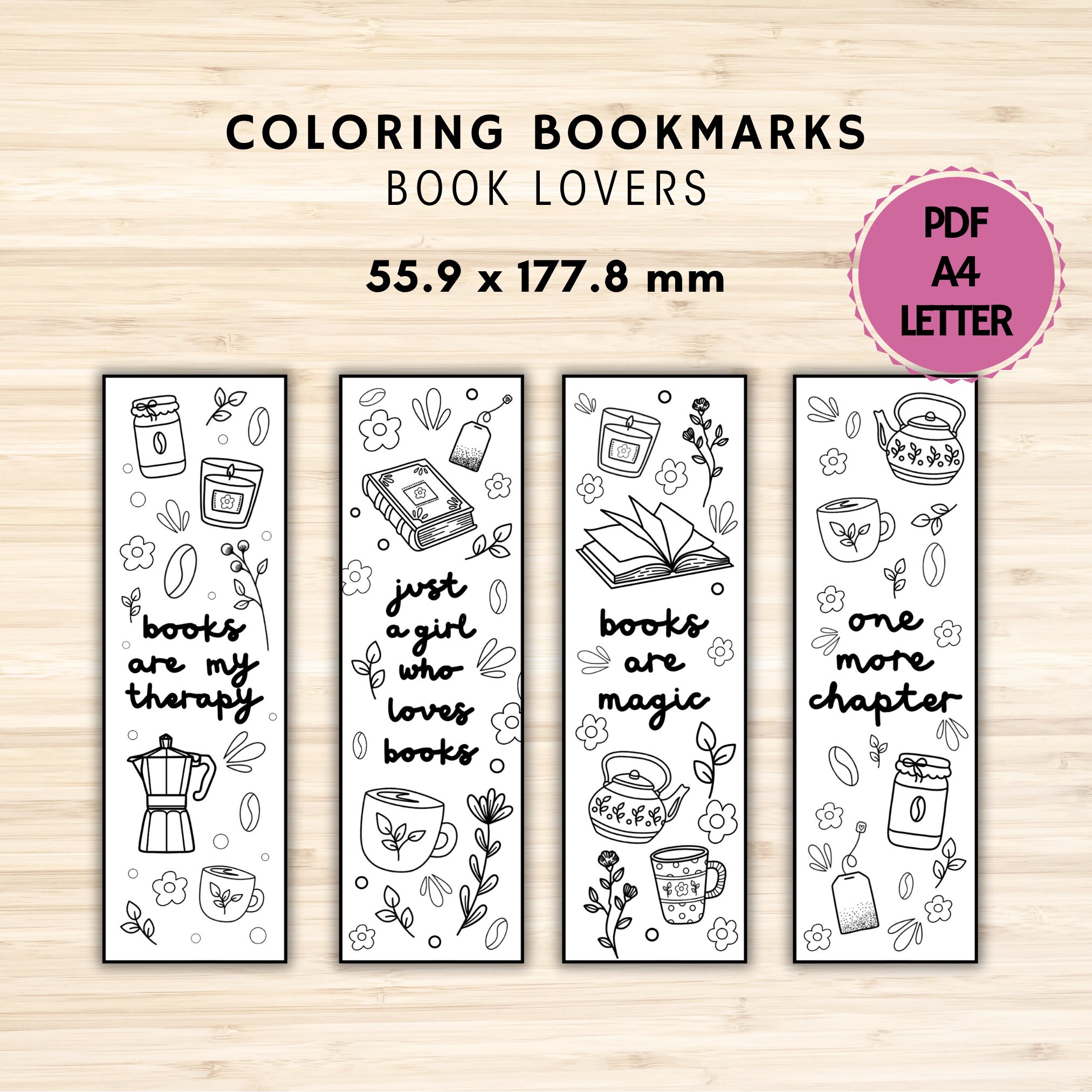 Coloring Bookmarks for Book Lovers Color Therapy Aesthetic Design