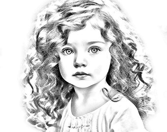 Retrato de dibujo a lápiz de la foto / Boceto digital de la foto / Boceto fotográfico en blanco y negro / Regalo personalizado / Archivo digital / Dibujo a lápiz personalizado