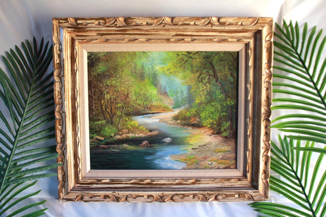 Original Signed & Framed Oil Landscape Painting, Creek River, Forest ...