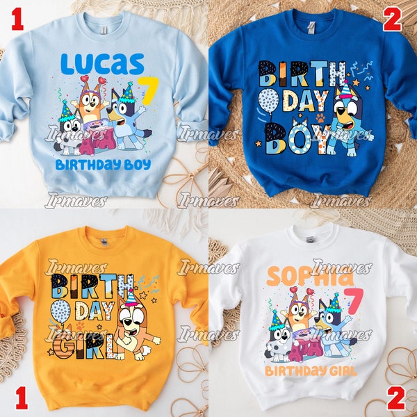 Custom Name Birthday Shirt, Birthday Boy Tee, Birthday Girl Tshirt, Youth Sweatshirt, Personalized Blue Dog Birthday Shirt, Toddler Shirt