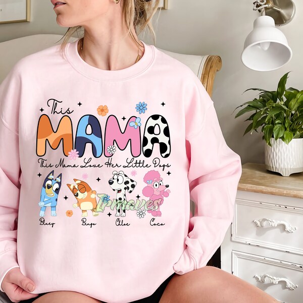 This Mama Loves Her Little Dogs Shirt, Personalized Mom Tshirt, Custom Mama Shirt with Kid Name, Mommy Sweatshirt,Mother's Day, Gift for Her