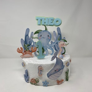 Topo de bolo Under The Sea - Topo de bolo de aniversário do mar