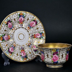 KPM Berlin antique german porcelain coffee cup with saucer, hand painted floral porcelain, 2nd half of 19th Century