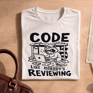 Funny Coding Shirt, Programmer Gift, Code Like Nobody's Reviewing, Developer Tee, Raccoon Graphic, Software Engineer, Unisex Computer Shirt image 3