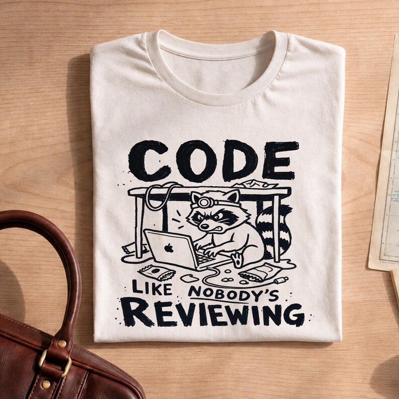 Funny Coding Shirt, Programmer Gift, Code Like Nobody's Reviewing, Developer Tee, Raccoon Graphic, Software Engineer, Unisex Computer Shirt image 3
