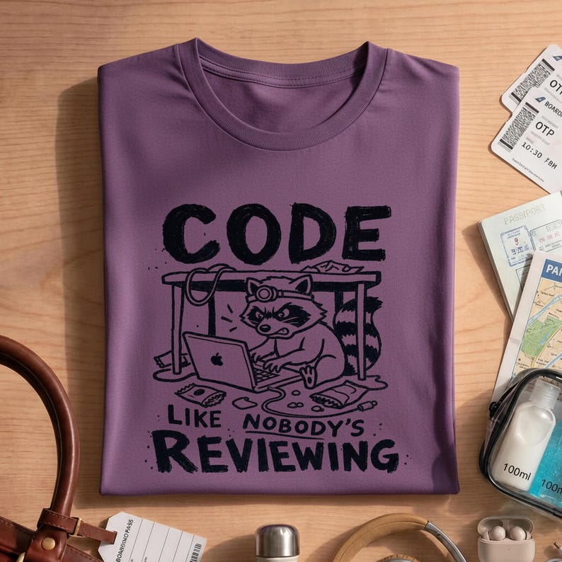 Funny Coding Shirt, Programmer Gift, Code Like Nobody's Reviewing, Developer Tee, Raccoon Graphic, Software Engineer, Unisex Computer Shirt image 5