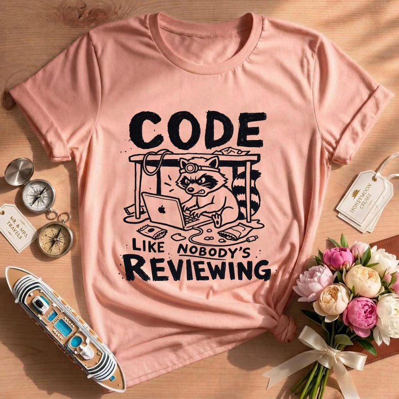 Funny Coding Shirt, Programmer Gift, Code Like Nobody's Reviewing, Developer Tee, Raccoon Graphic, Software Engineer, Unisex Computer Shirt image 2