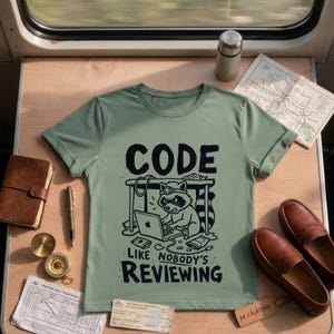 Funny Coding Shirt, Programmer Gift, Code Like Nobody's Reviewing, Developer Tee, Raccoon Graphic, Software Engineer, Unisex Computer Shirt image 8