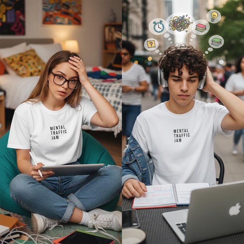 Mental Traffic Jam T-Shirt | ADHD Brain Fog Humor Psychology Meme Tee image 2