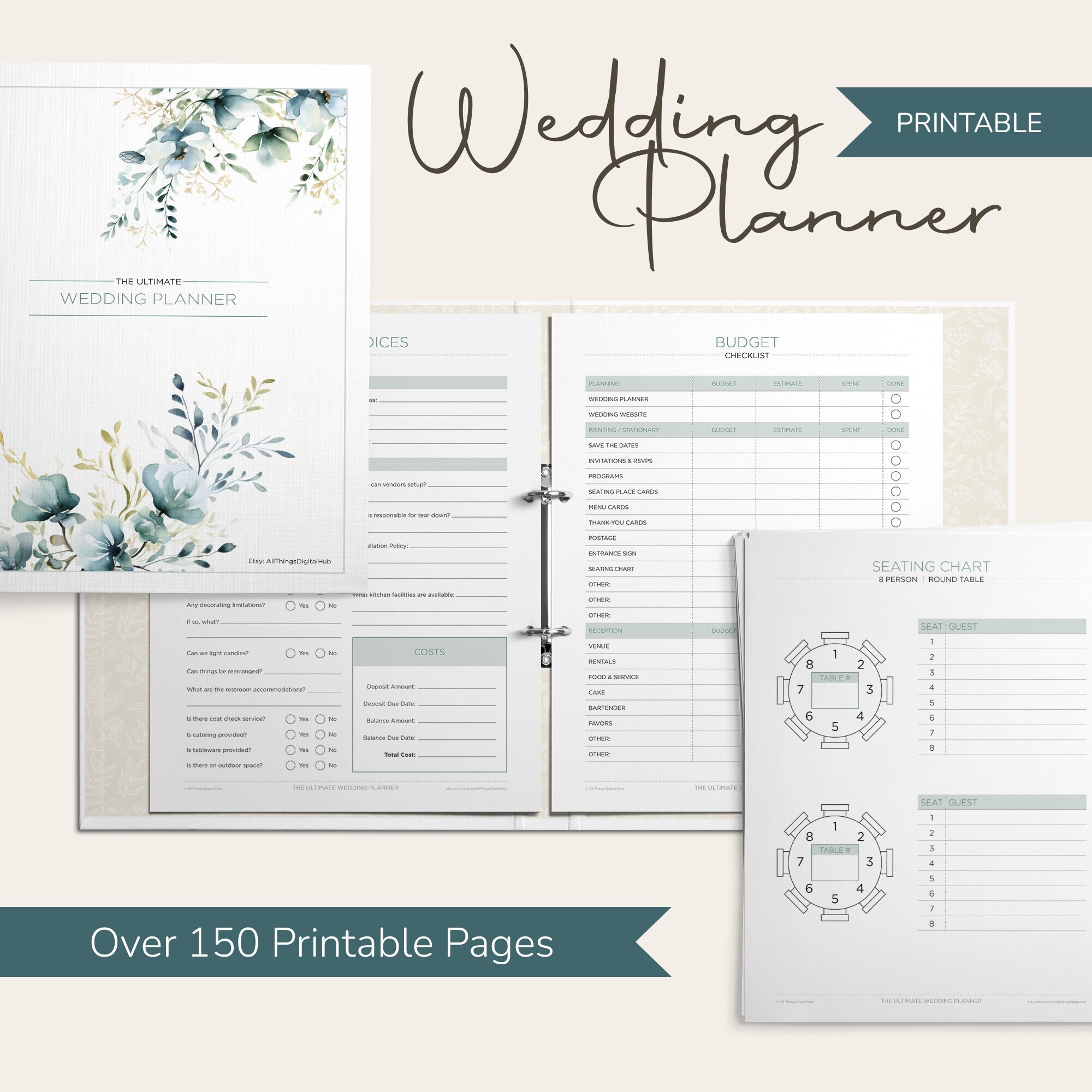 Wedding Planner | Printable Wedding Planner | Digital Planner | Wedding