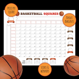 Cuadrícula de baloncesto / Juego de billar de baloncesto de marzo / Hoja de cuadrícula de oficina / Cuadro de 100 cuadrados / Noche de juegos de fiesta / Descarga en formato PDF imprimible
