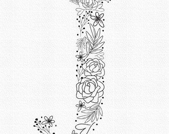 Flower Alphabet J Svg - Monogram Svg - Alphabet Svg - Monogram Letter J svg - Png - Dxf- Jpg - Floral Svg - Floral Letter - Rose