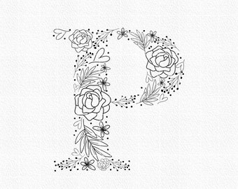 Flower alphabet P svg - monogram svg - alphabet svg - monogram letter P svg - png - dxf- jpg - floral svg - floral letter - rose