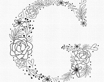 Flower Alphabet G Svg - Monogram Svg - Alphabet Svg - Monogram Letter G svg - Png - Dxf - Jpg- Floral Svg - Floral Letter - Rose