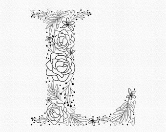 Flower alphabet L svg - monogram svg - alphabet svg - monogram letter L svg - png - dxf - jpg- floral svg - floral letter - rose