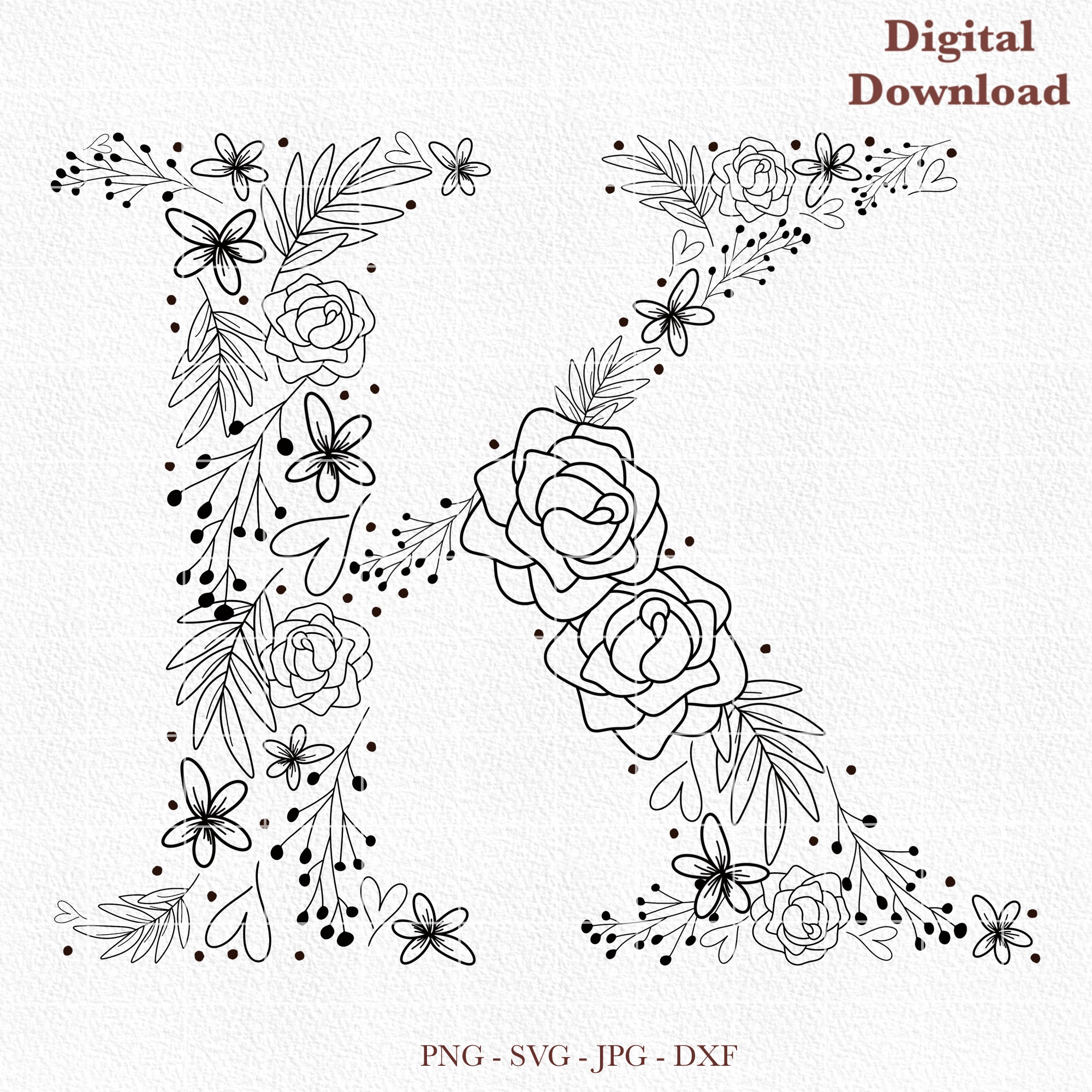 Flower Alphabet K Svg Monogram Svg Alphabet Svg Monogram Letter K Svg ...
