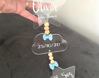 Personalized Baby Keepsake: Hanging Star & Cloud Nursery Decor