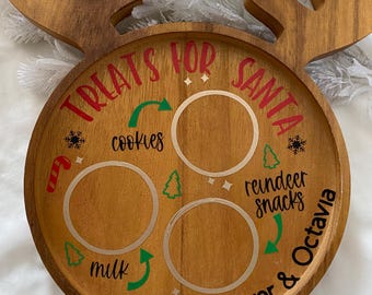 Personalised Santa Treat Board | Christmas Eve Board | Cookies Milk & Reindeer Snacks Tray | Wooden Santa Plate | Kids Gift
