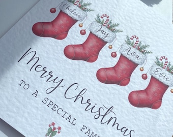 biglietto di Natale personalizzato per la famiglia/calze di famiglia/nomi personalizzati