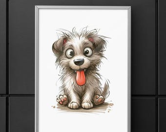 Ilustração engraçada de cachorro, arte de parede fofa para animais de estimação (download digital A3)