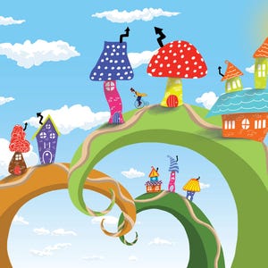 Magical landscape illustration wall art , Printable Art, Digital Download,  Digital children wall art Print.