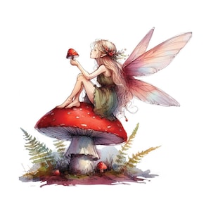 Enchanting Fairy Watercolor Print, Mushroom Wall Art, Fantasy Digital Print, Magical Fairy Decor, Whimsical Artwork, A3 size fairy wall art.