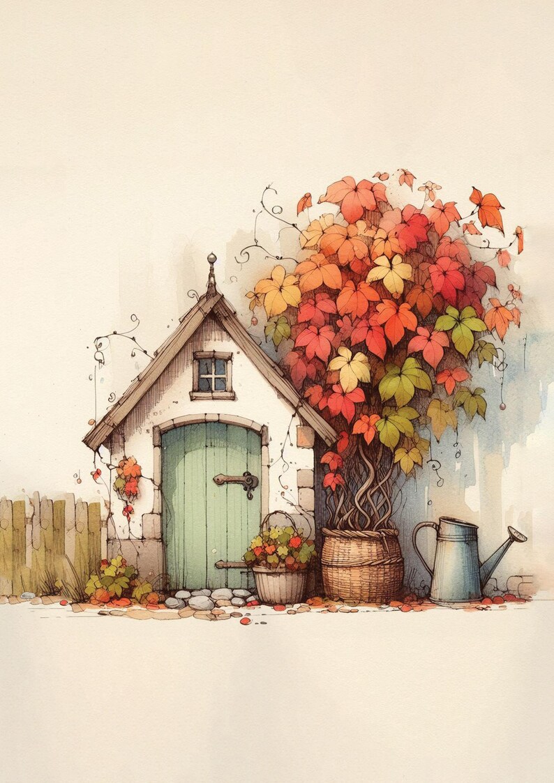 Tiny House Fall Art Print: Rustic Autumn Home Decor (digital Print) - Etsy