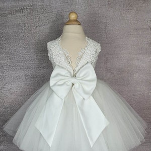Flower girl dress. Tulle flower girl dress with bow. Ivory or white baby dress. Wedding dress. image 8