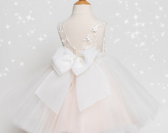 Robe de demoiselle d'honneur en tulle, robe en dentelle 3D. Robe rose poudré, robe bébé. Robe de demoiselle d'honneur. Mariage.