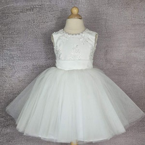Flower girl dress. Tulle flower girl dress with bow. Ivory or white baby dress. Wedding dress. image 6
