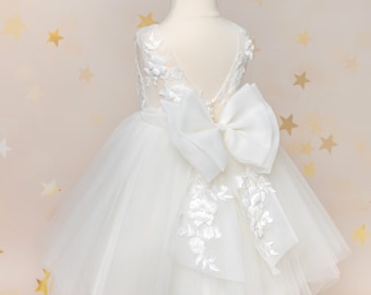 Robe de demoiselle d'honneur, robe de bébé avec dentelle 3D, robe en tulle, robe d'anniversaire, robe de mariée.