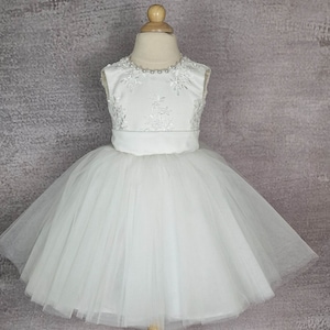 Flower girl dress. Tulle flower girl dress with bow. Ivory or white baby dress. Wedding dress. image 1