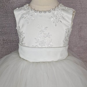 Flower girl dress. Tulle flower girl dress with bow. Ivory or white baby dress. Wedding dress. image 5