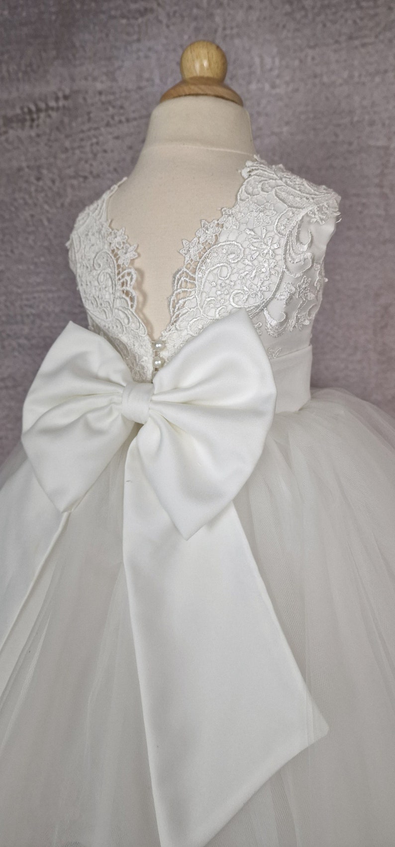 Flower girl dress. Tulle flower girl dress with bow. Ivory or white baby dress. Wedding dress. image 4