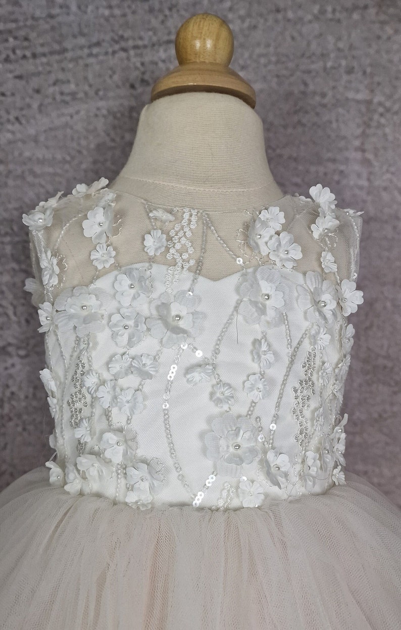 Tulle flower girl dress, Baby dress, Lace 3d dress, Birthday dress, Communion dress, Wedding. image 4